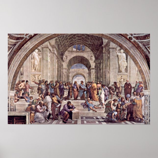 Póster Raffaello Sanzio da Urbino - La escuela de Atenas (Frente)