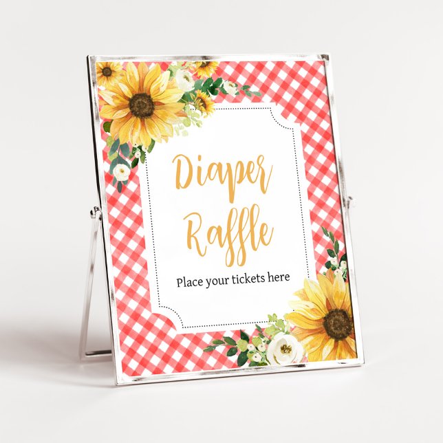 Póster Raffle de Baby Shower de Picnic Rojo (Floral Picnic Baby Shower Diaper Raffle Sign)