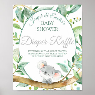 Póster Raffle de Baby Shower neutro en género Koala