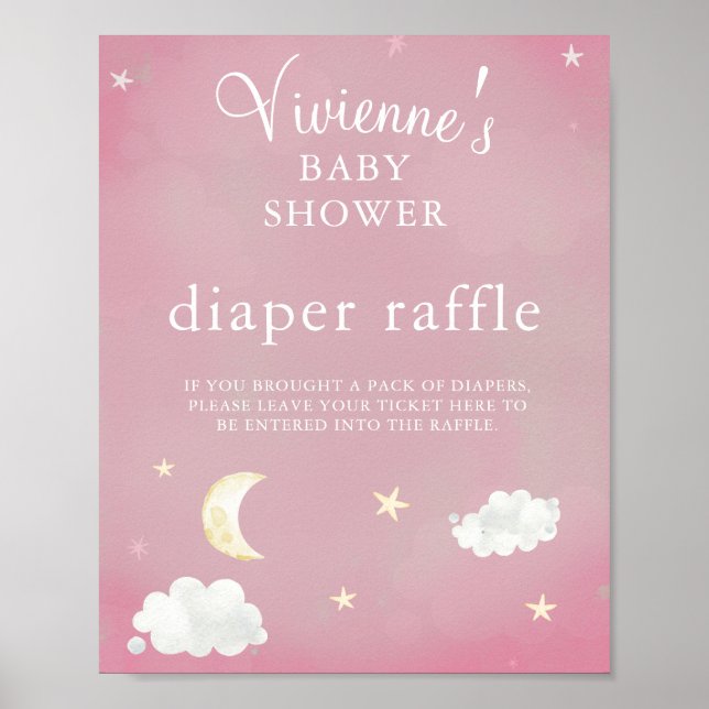 Póster Raffle de Baby Shower rosado Rubor de Twinkle Star (Frente)