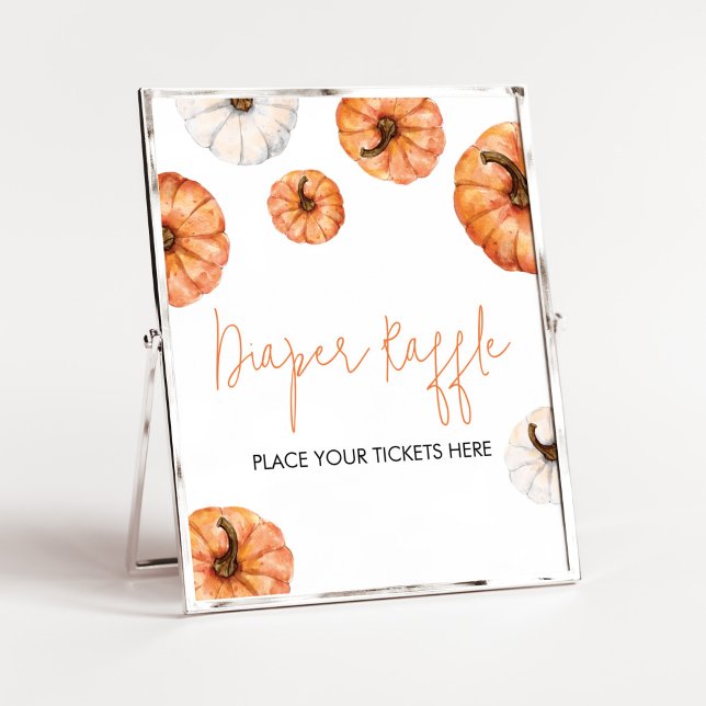 Póster Raffle de calabaza pequeña minimalista (Minimalist Pumpkin Baby Shower Diaper Raffle Sign)