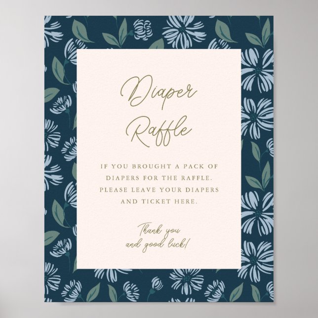 Póster Raffle de pañal de la floral azul de la marina Bab (Frente)
