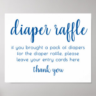 Póster Raffle de pañal simple   Baby Shower azul brillant