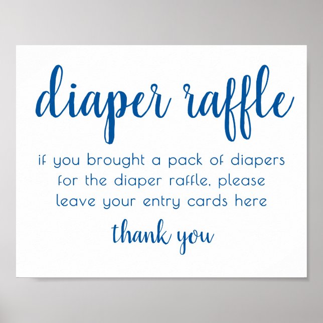 Póster Raffle de pañal simple | Baby Shower azul brillant (Frente)
