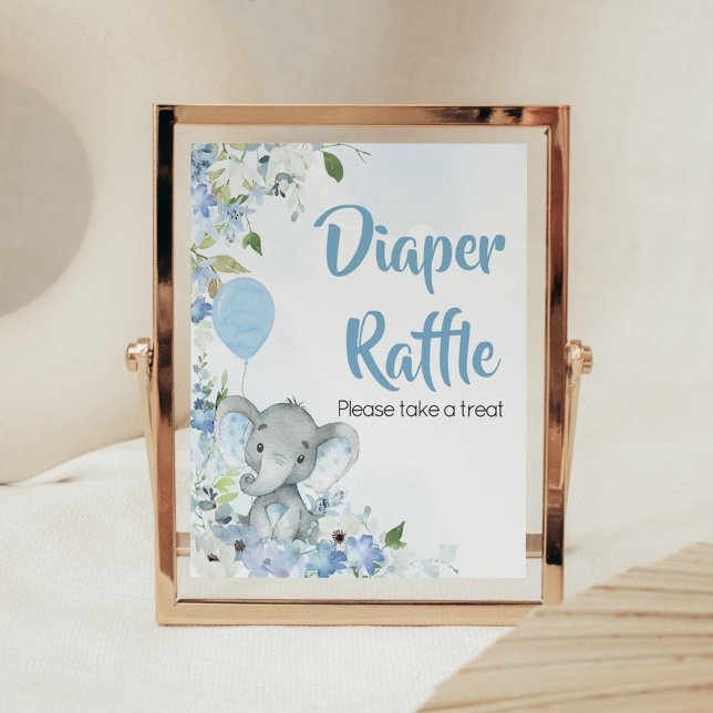 Póster Raffle del pañal azul para el cacahuete (Blue Elephant Little Peanut Baby Shower Diaper Raffle Sign)