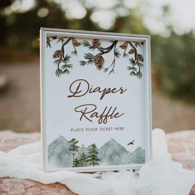 Póster Raffle Raffle (Rustic Mountain Diaper Raffle Sign)