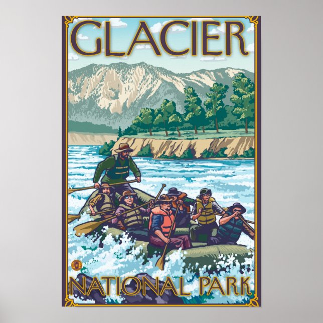 Póster Rafting White Water - Parque Nacional Glacier, MT (Frente)