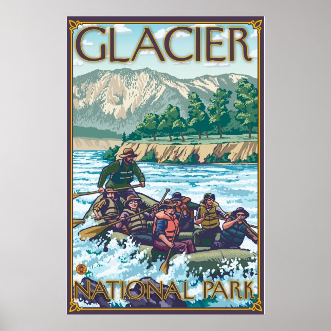 Póster Rafting White Water - Parque Nacional Glacier, MT (Frente)