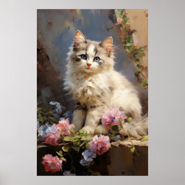 Póster Ragdoll kitten retrato con flores