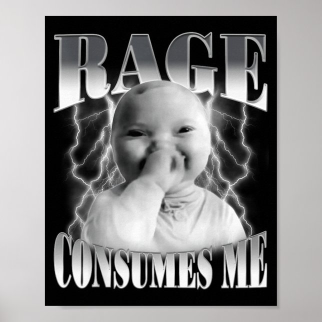 Póster Rage Consumes Me Funny Ai Baby Holding Laugh Brain (Frente)