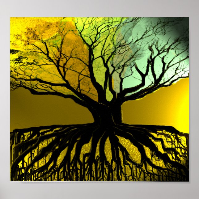 Póster Raíces azul y verde (Frente)