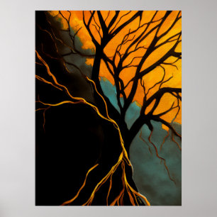 Póster Raíces Doradas y Árbol del Crepúsculo