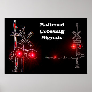 Póster Railroad Crossing Signals Neon