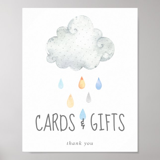 Póster Rain Cloud Boy Baby Shower Cards and Gifts Rótulo (Frente)