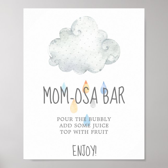 Póster Rain Cloud Boy Baby Shower Mom-osa Bar Rótulo (Frente)