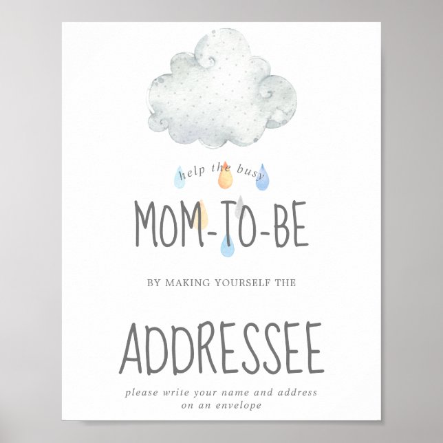 Póster Rain Cloud Boy Shower Address an Envelope Sign (Frente)
