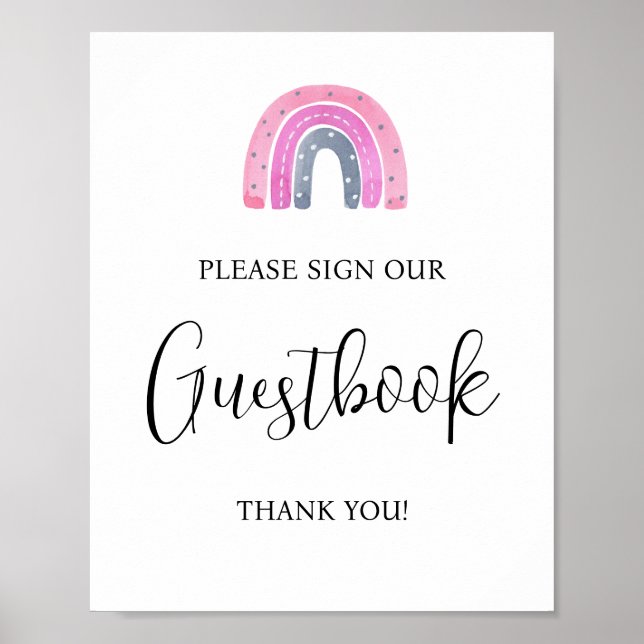Póster Rainbow Baby Girl Guestbook Baby Shower Sign (Frente)
