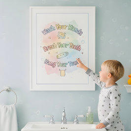 Póster Rainbow Bathroom Rules Kids Bathroom Wall Art