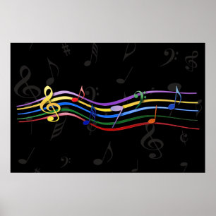 Póster Rainbow Colored Music Notes 48 x 32