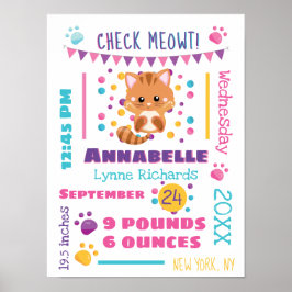 Póster Rainbow Confetti Cute Kitty Cat Baby Stats