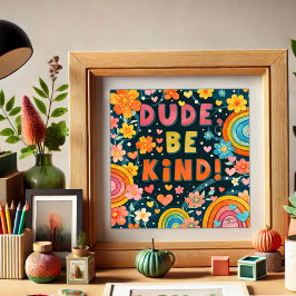 Póster Rainbow Floral Dude Be Kind Inspirivity
