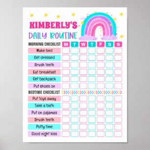 Póster Rainbow Girl Daily Routine, Kid Everyday Checklist