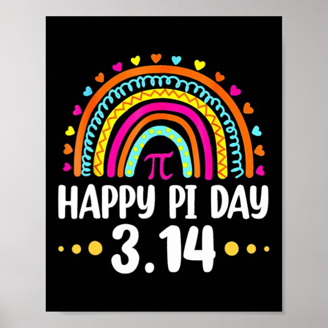 Póster Rainbow Happy Pi Day 3 14 2025 Símbolo Pi Math Lov (Frente)