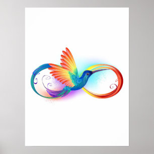 Póster Rainbow Hummingbird with Infinity symbol