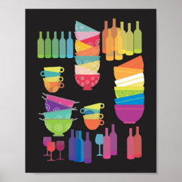 Póster Rainbow Kitchen Mid Century Modern Black Pop Art