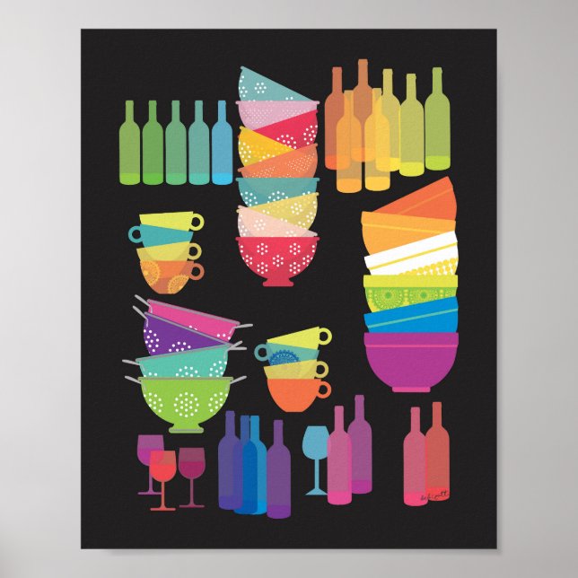 Póster Rainbow Kitchen Mid Century Modern Black Pop Art (Frente)