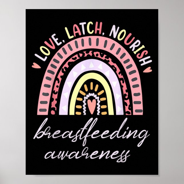 Póster Rainbow Love Latch Nourish Breastfeeding Awareness (Frente)