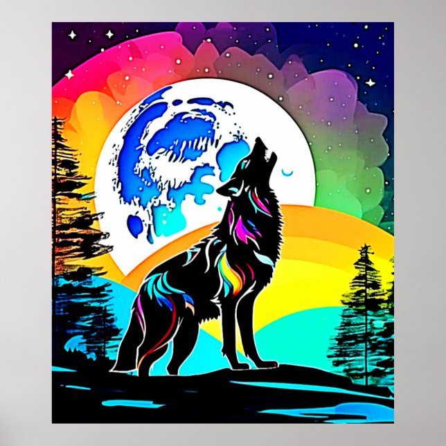 Póster Rainbow Lunar Wolf Howf Art (Frente)