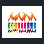 Póster Rainbow Menorah Hanukkah Saludo<br><div class="desc">Menorah candelabro de estilo contemporáneo arcoiris utilizado para celebrar la festividad judía Hanukkah, también conocida como el Festival de las Luces.</div>