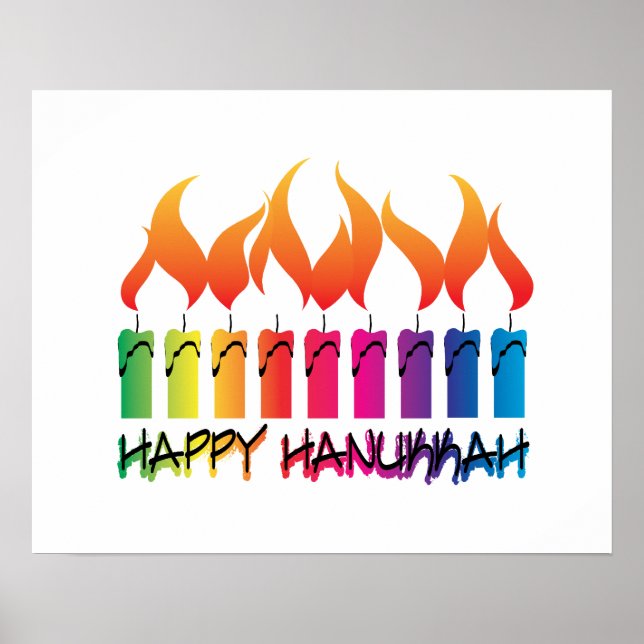 Póster Rainbow Menorah Hanukkah Saludo (Frente)