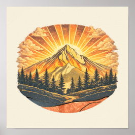 Póster Rainbow Mountain Peak Retro Mountains Sunrise Art