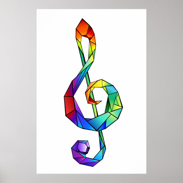 Póster Rainbow musical key treble clef (Frente)