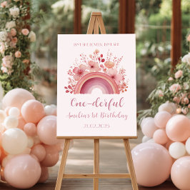 Póster Rainbow Onederful 1st Birthday Party Welcome 
