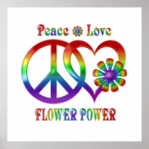 Póster Rainbow Peace Love Flower Power