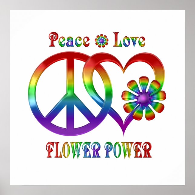 Póster Rainbow Peace Love Flower Power (Frente)