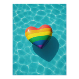Póster  Rainbow Pride Heart Floating in Turquoise Pool