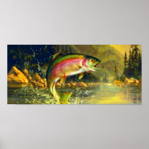 Póster Rainbow River Trout Jumping Poster