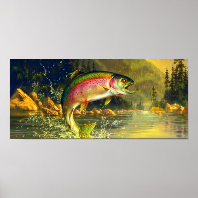 Póster Rainbow River Trout Jumping Poster (Frente)