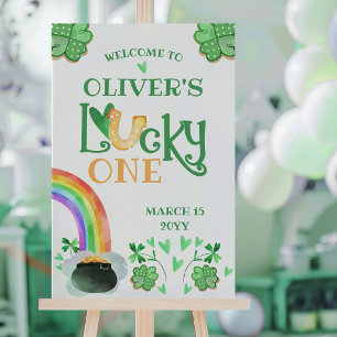 Póster Rainbow Shamrock Lucky One First Birday Party