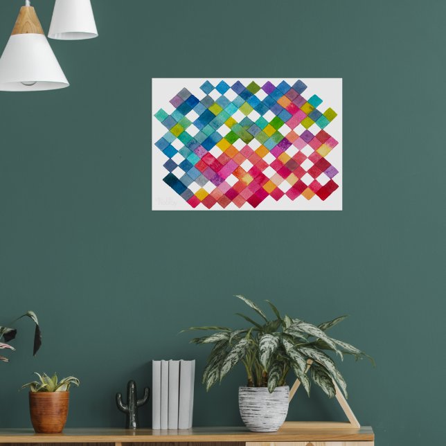 Póster Rainbow Tile Patches Watercolor Art Print (Salón 1)