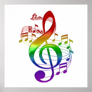 Póster Rainbow Treble Clef and Music Notes