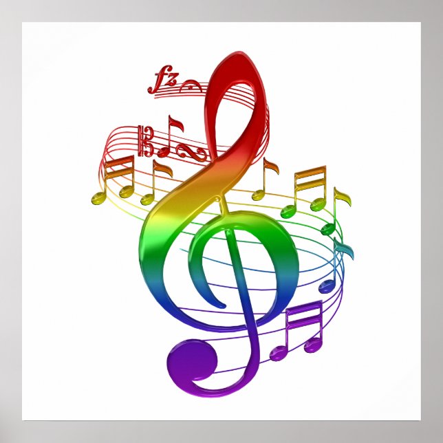 Póster Rainbow Treble Clef and Music Notes (Frente)