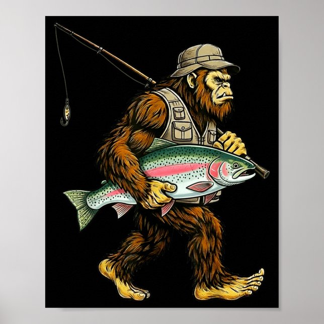 Póster Rainbow Trout Bigfoot Fisherman River Fishing Sasq (Frente)