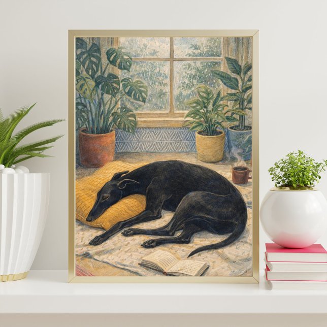Póster Rainy Day Serenity with Sleeping Black Greyhound (Subido por el creador)