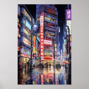 Póster Rainy Tokyo Night Street