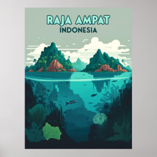 Póster Raja Ampat Indonesia Subacuática Scuba Retro